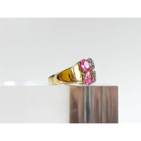 Multi Gemstone Pink Topaz, Peridot,  & Aquamarine Vintage Ring - sz 8 - Picture 3 of 10